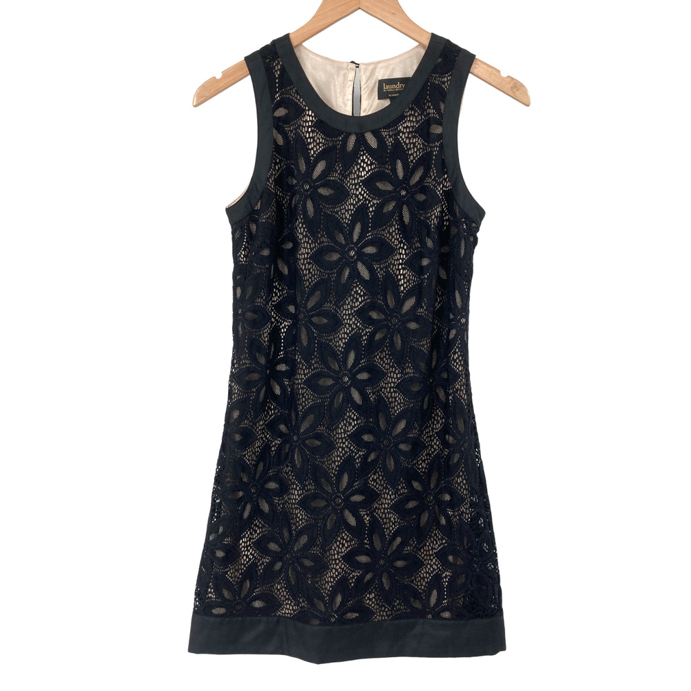 Laundry by Shelli Segal Black Lace Overlay Sleeveless Mini Dress Sheath Size 0